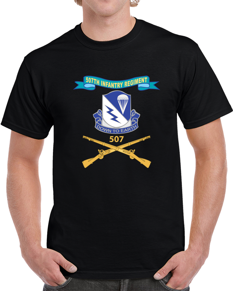 Army - 507th Infantry Regiment - DUI W Br - Ribbon W Regiment Number X 300 T Shirt