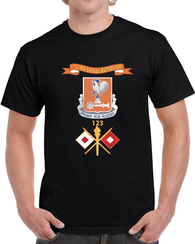 Army - 123rd Signal Battalion DUI W Ribbon - Signal Branch - Br  X 300 T Shirt