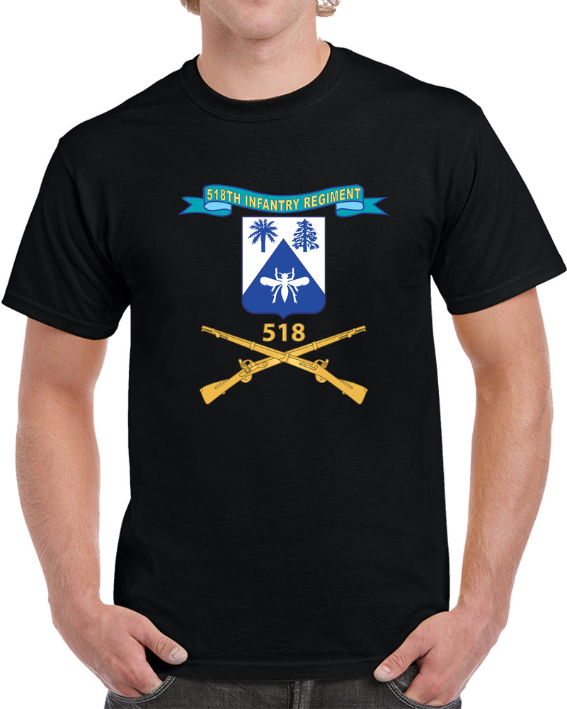 Army - 518th Infantry Regiment - DUI W Number Br - Ribbon X 300 T Shirt