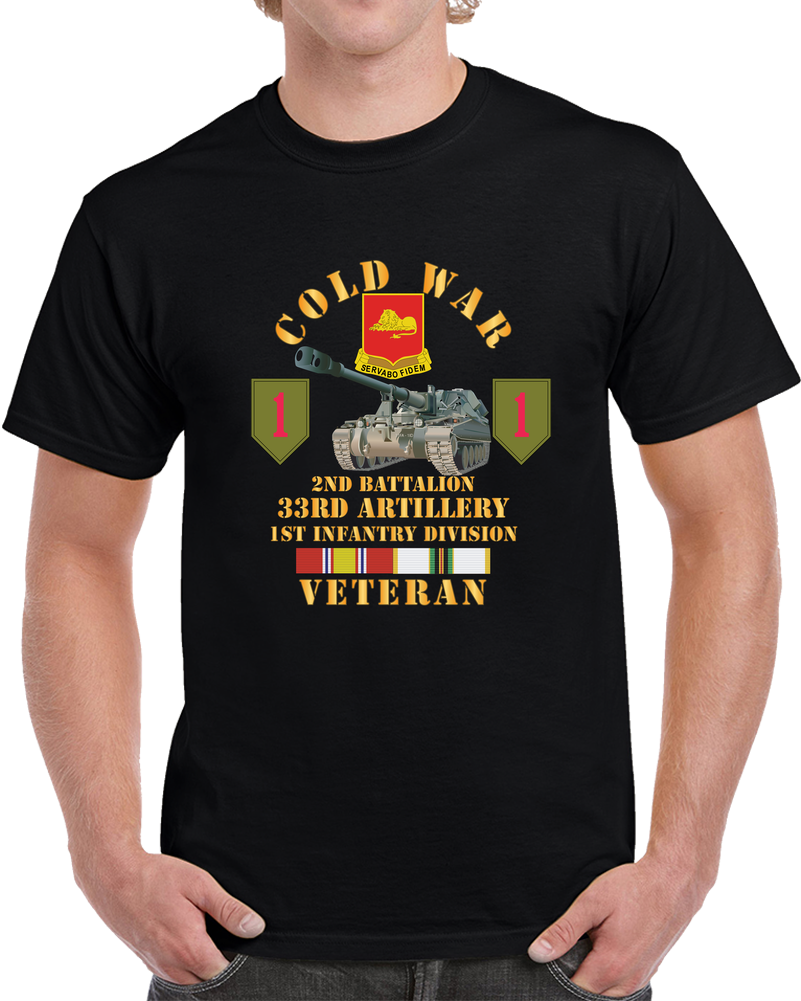 Army - Cold War  Vet - 2nd Bn 33rd Artillery, 1st ID W 155MM SP W COLD SVC X 300 T Shirt