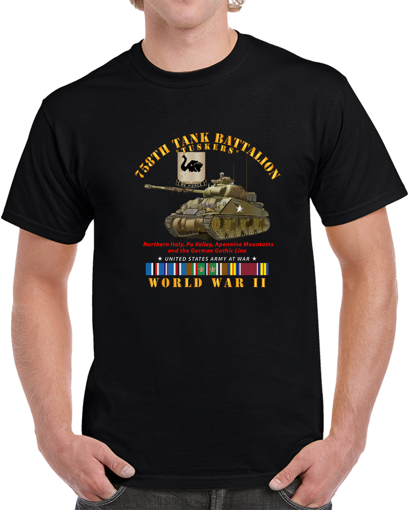 Army - 758th Tank Battalion - Tuskers W Tank WWII  EU SVC T Shirt