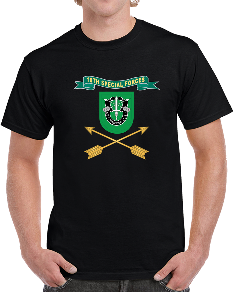 T-shirt - Army - 10th Special Forces Group - Ribbon Flash W Branch X 300 T Shirt