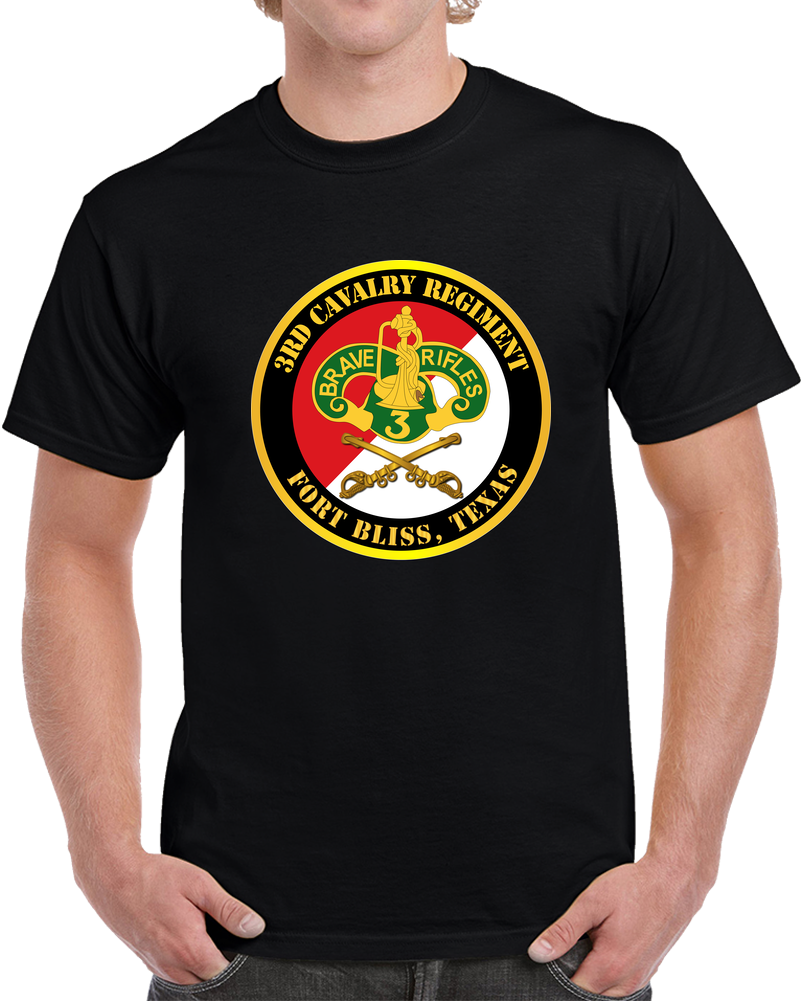 Army - 3rd Cavalry Regiment DUI - Red White - Fort Bliss Texas T Shirt