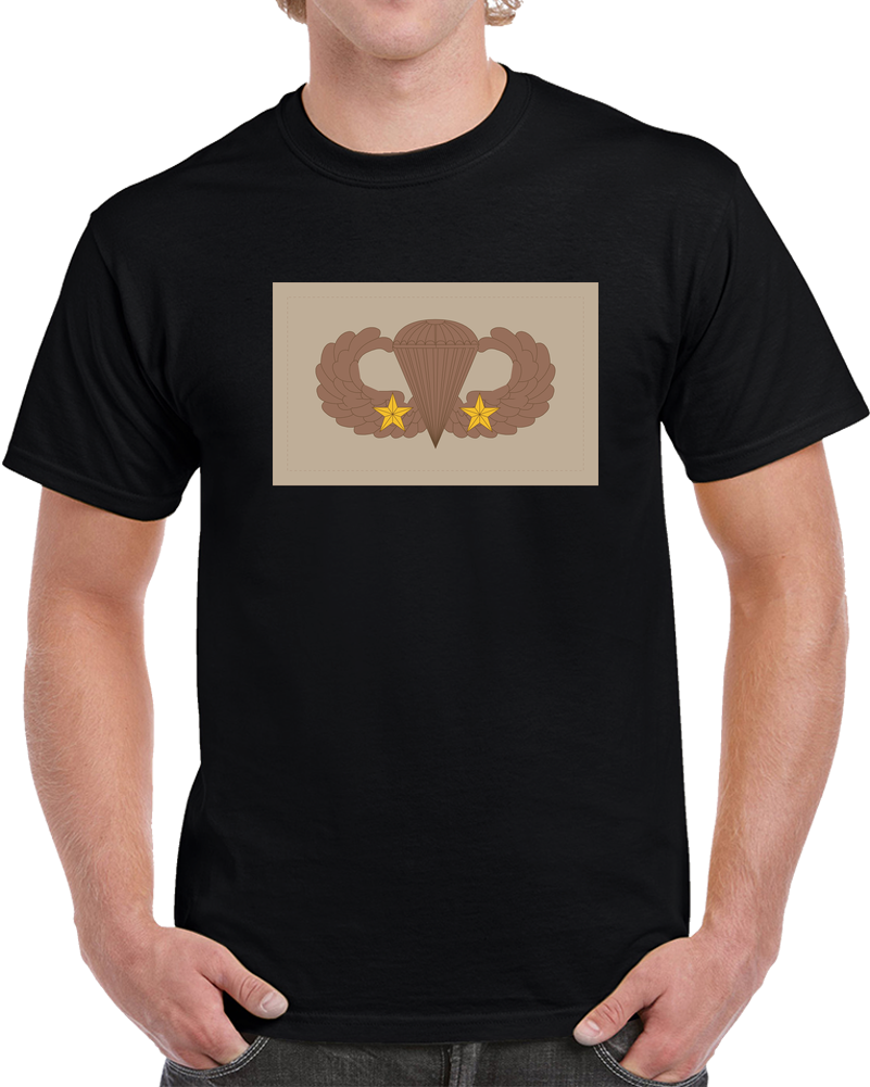 Badge - Army - Parachutist - Basic - 2 Combat Star - Subdued - Desert X 300 T Shirt