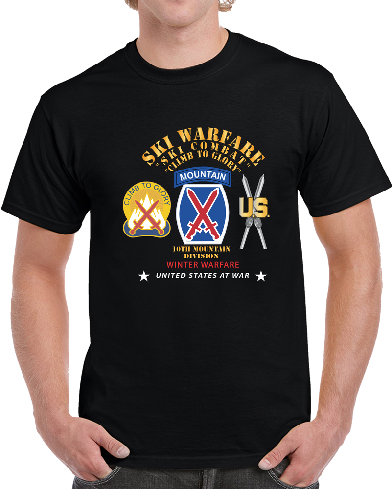 Army - 10th Mountain Division - DUI - SSI - Winter Warfare X 300 T Shirt