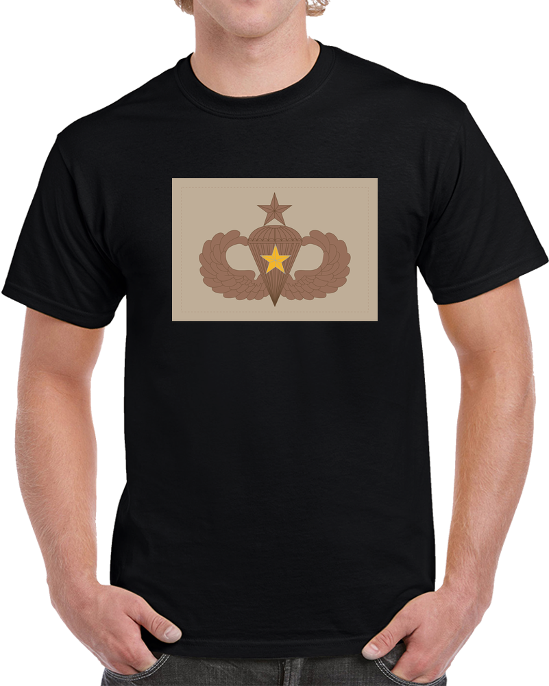 Badge - Army - Parachutist - Senior - 5 Combat Star - Subdued - Desert X 300 T Shirt