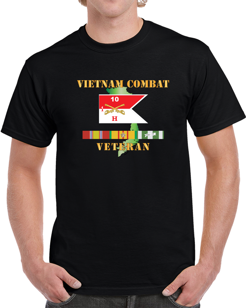 Army - Hotel Troop - 1st Squadron, 10th Cavalry Guidon W White Boundries - Vietnam Combat Veteran W VN SVC X 300 T Shirt