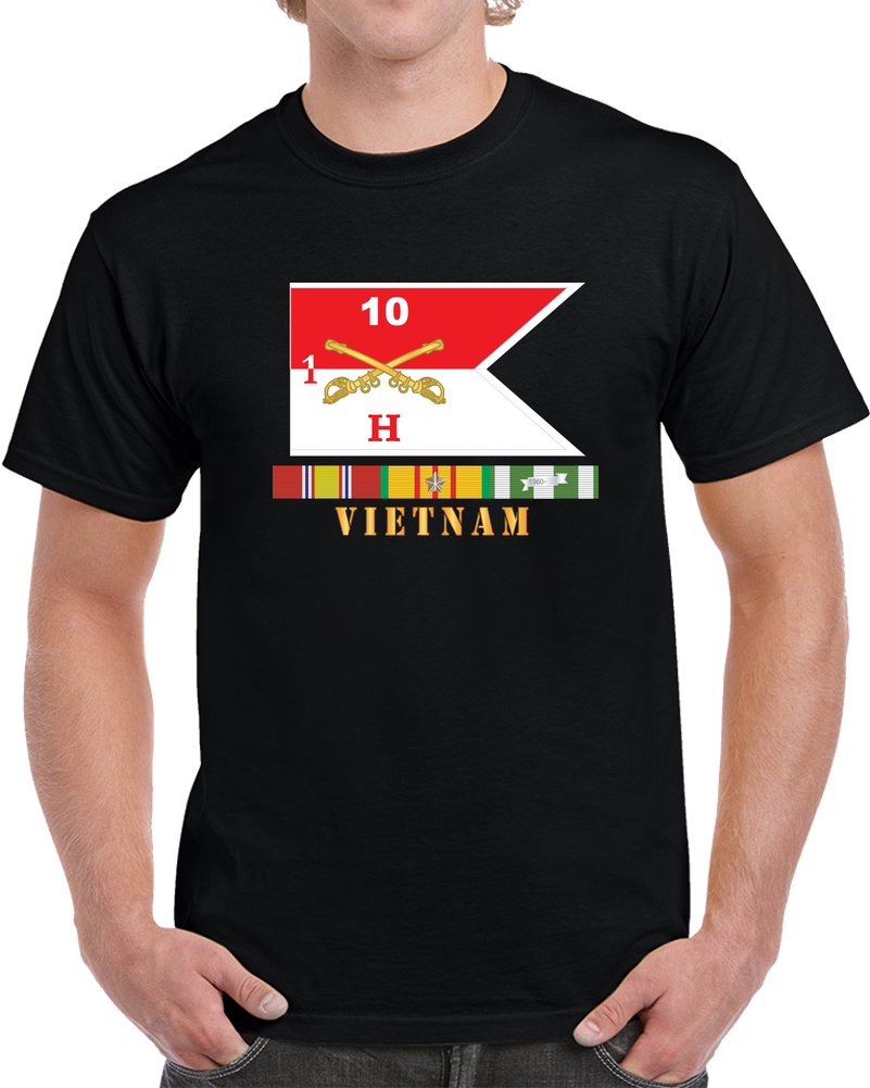 Army - Hotel Troop - 1st Squadron, 10th Cavalry Guidon W White Boundries - Vietnam W VN SVC X 300 T Shirt