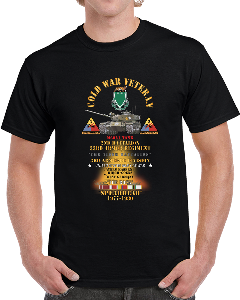 Army - Cold War Vet - 2nd Bn, 32nd Armor - Tiger BN, 3rd Armor Div  - Ayers Kaserne, Kirch-goens, Germany THE ROCK - M60A1 Tank  - Spearhead W Fire W DUI - C T Shirt