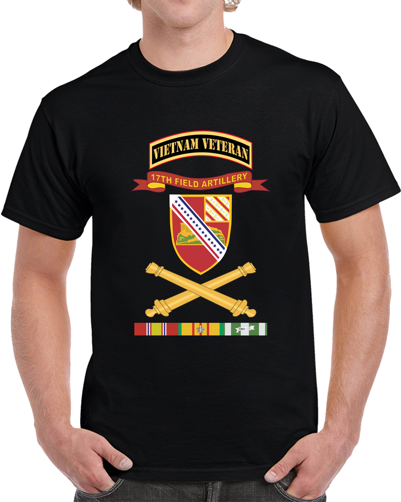 Army - 17th Field Artillery - Ribbon W Branch - VN SVC Tab X 300 T Shirt