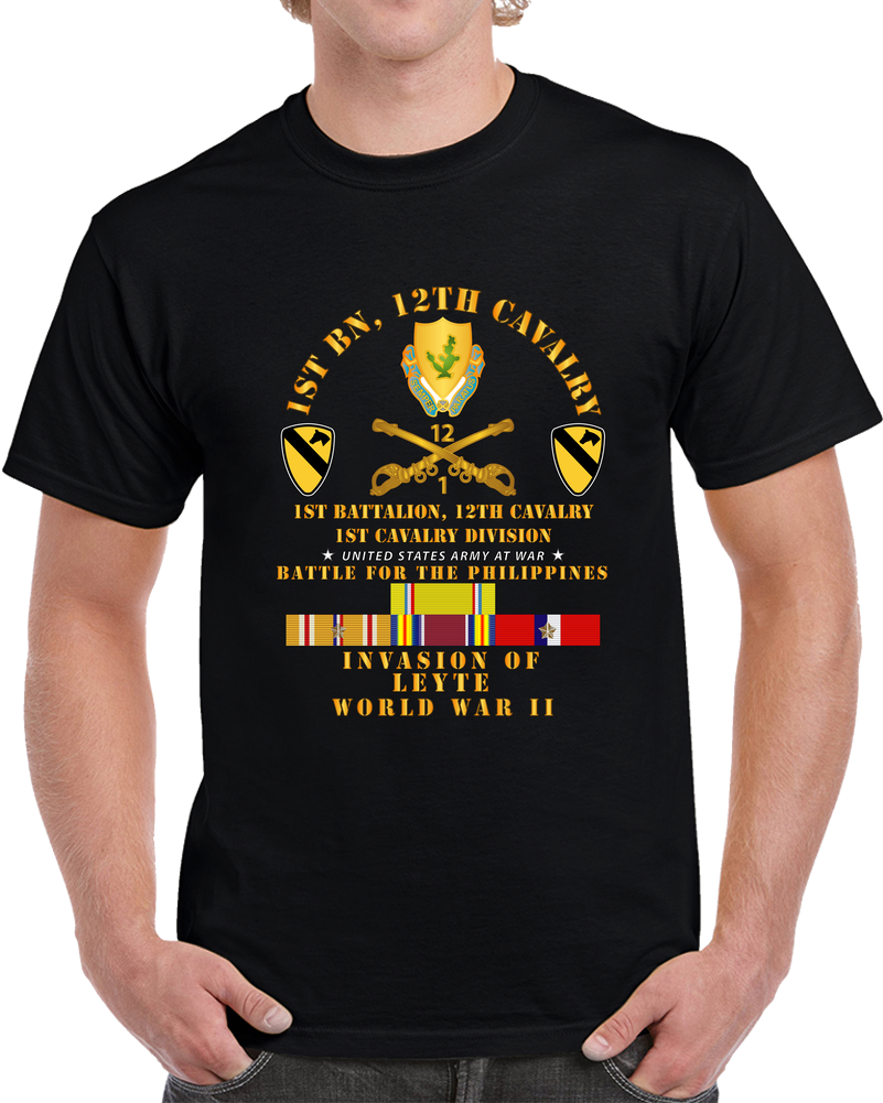 Army - 1st Bn 12 Cav - 1st Cav - Invasion Leyte - Phil - WWII W PAC SVC T Shirt