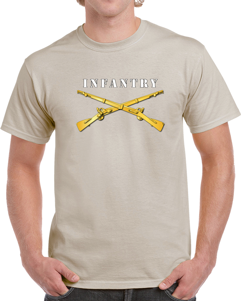 Army - Infantry Br - Crossed Rifles w  White Txt Black Outline T Shirt