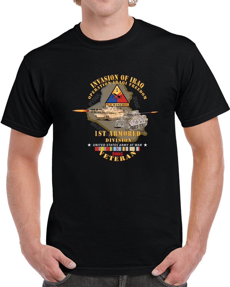 Army - 1st Armored Division - OIF - Invasion - 2003 W IRAQ SVC X 300 T Shirt