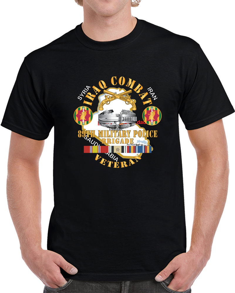 Army - 89th Military Police Brigade - Iraq Combat Veteran - SSI - CAB, Br W IRAQ SVC X 300 T Shirt