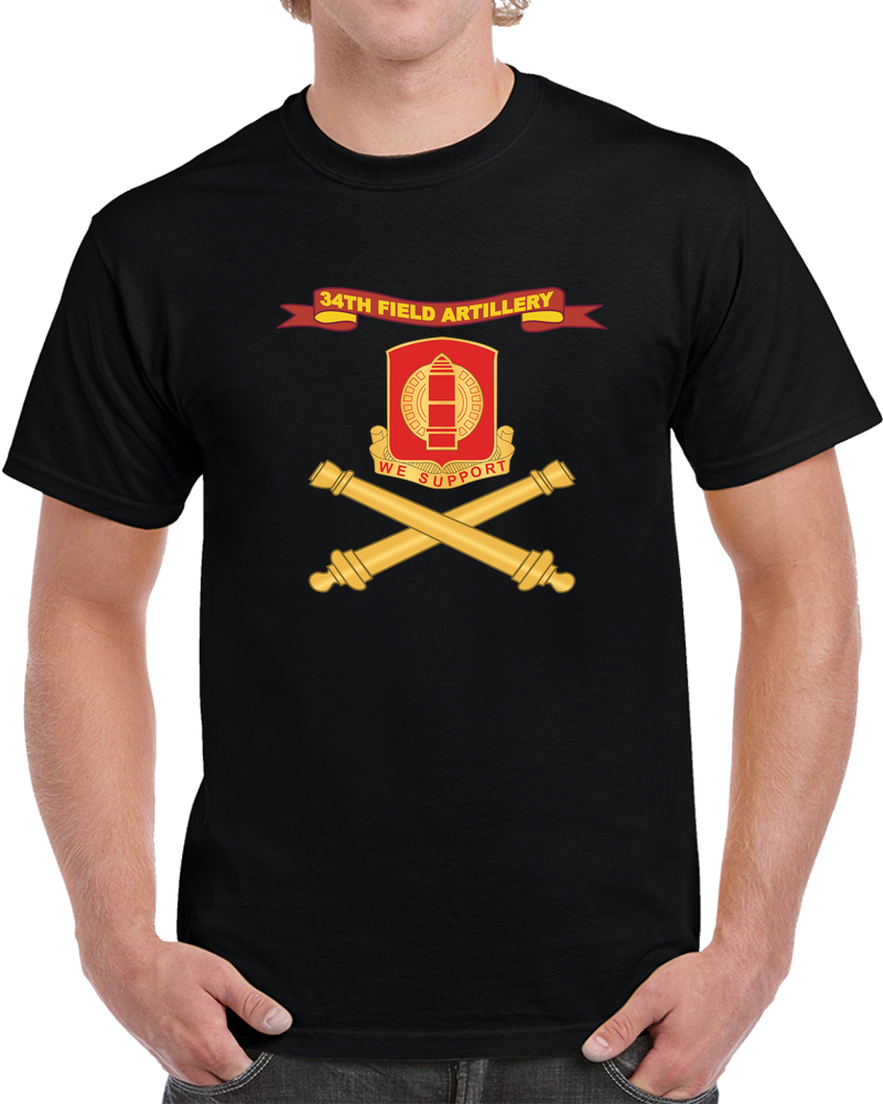 Army - 34th Field Artillery W Ribbon - Br X 300 T Shirt
