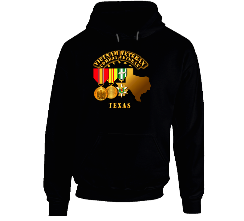 Vietnam  Veteran - Texas w Medal - Map Hoodie