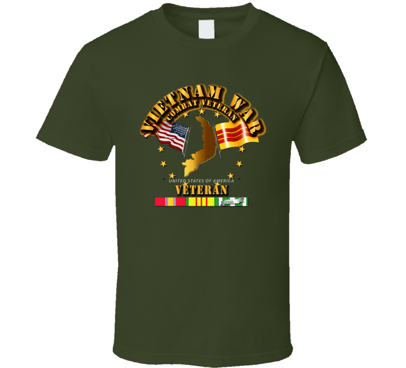Vietnam War Veteran w Flags T Shirt