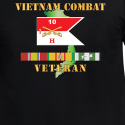 Army - Hotel Troop - 1st Squadron, 10th Cavalry Guidon W White Boundries - Vietnam Combat Veteran W VN SVC X 300 T Shirt 40344272