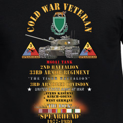 Army - Cold War Vet - 2nd Bn, 32nd Armor - Tiger BN, 3rd Armor Div  - Ayers Kaserne, Kirch-goens, Germany THE ROCK - M60A1 Tank  - Spearhead W Fire W DUI - C T Shirt 40344798