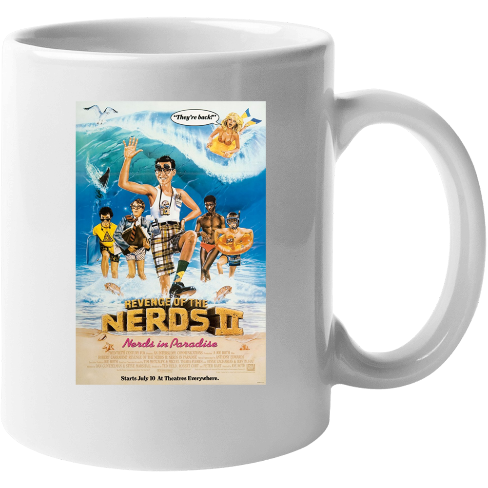 Revenge Of The Nerds Two Nerds In Paradise Retro Movie Poster Fan Mug Revenge Of The Nerds Two Nerds In Paradise Retro Movie Poster Fan Mug