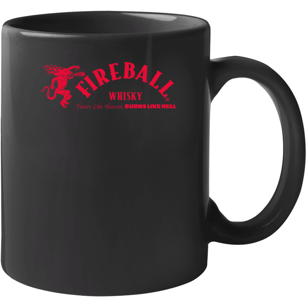 Fireball Cinnamon Whiskey Logo Slogan Heaven Hell Label Drinking Mug