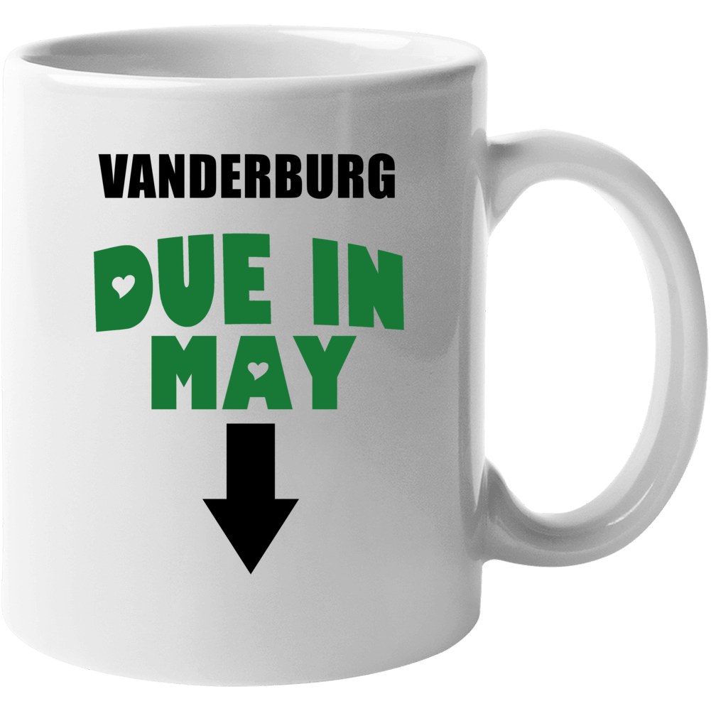 Vanderburg Due In May Last Name Maternity Mug