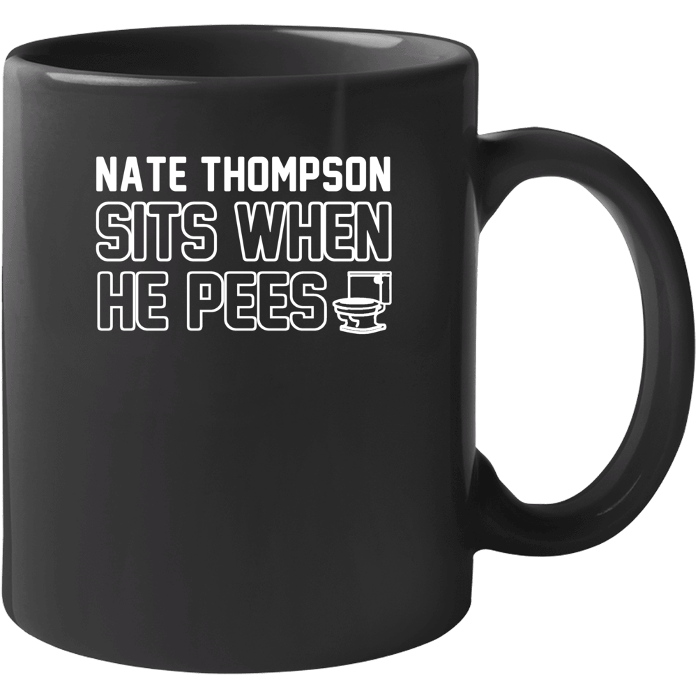 Nate Thompson Sits When He Pees Boston Hockey Player Funny Sports Mug