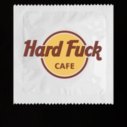Hard Fuck Cafe Funny Hard Rock Parody Condom Wrapper T Shirt 39271999