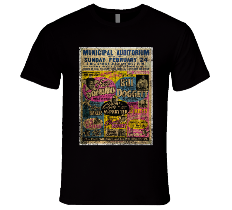 Fats Domino Rock Concert Vintage Poster Faded T-Shirt Fats Domino Rock Concert Vintage Poster Faded T-Shirt