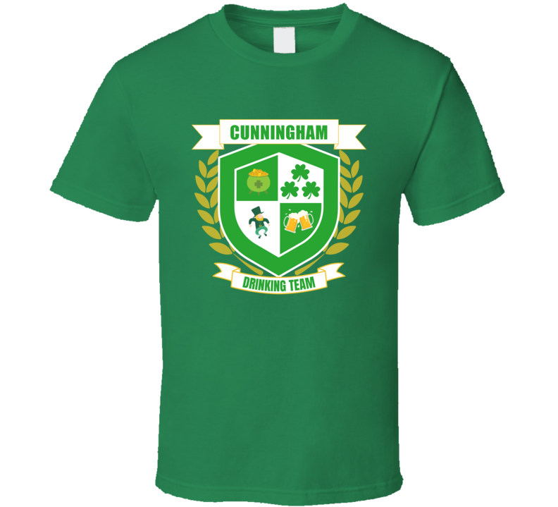 Cunningham Drinking Team St Patrick's Day Funny Custom Last Name Green Party T Shirt