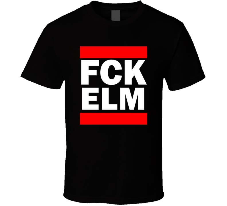 Fck ELM NY USA Elmira Corning Regional Arpt Funny Graphic Patriotic Parody Black T Shirt