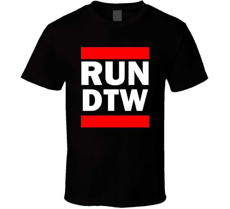 Run DTW MI USA Detroit    Funny Graphic Patriotic Parody Black T Shirt