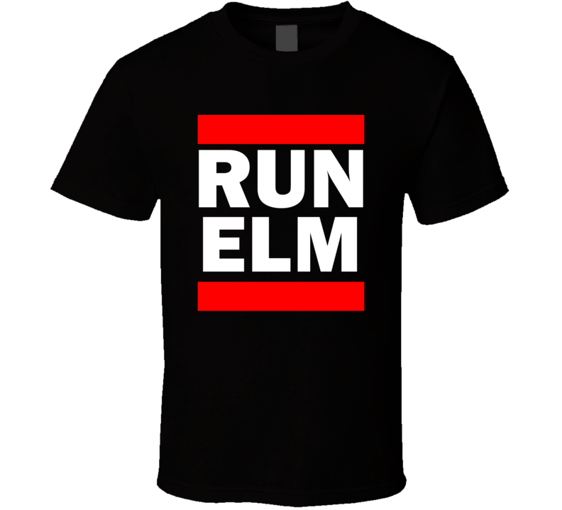 Run ELM NY USA Elmira Corning Regional Arpt Funny Graphic Patriotic Parody Black T Shirt