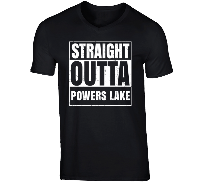 Straight Outta Powers Lake North Dakota Parody Grunge City Father's Day Vneck T Shirt