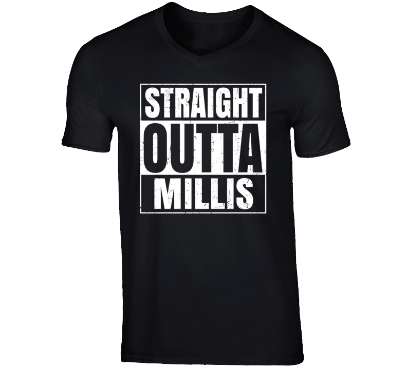 Straight Outta Millis Massachusetts Parody Grunge City Father's Day Vneck T Shirt