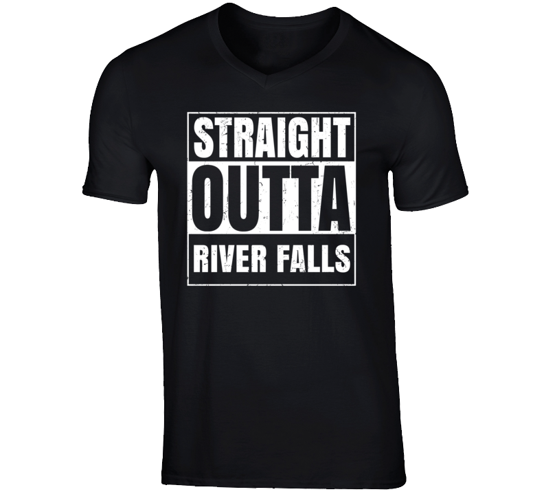 Straight Outta River Falls Wisconsin Parody Grunge City Father's Day Vneck T Shirt