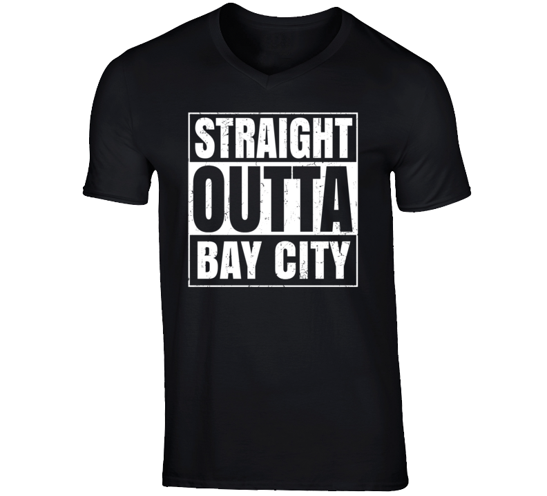 Straight Outta Bay City Michigan Parody Grunge City Father's Day Vneck Straight Outta Bay City Michigan Parody Grunge City Father's Day Vneck