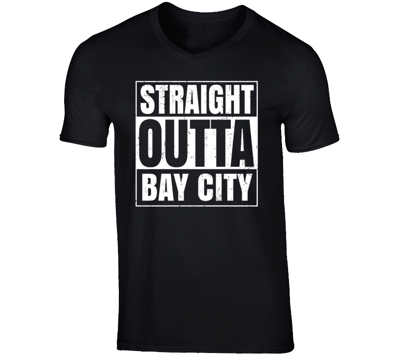 Straight Outta Bay City Michigan Parody Grunge City Father's Day Vneck T Shirt