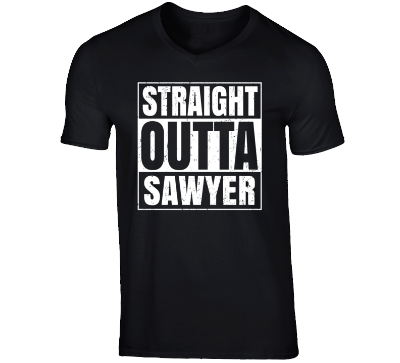 Straight Outta Sawyer Michigan Parody Grunge City Father's Day Vneck T Shirt