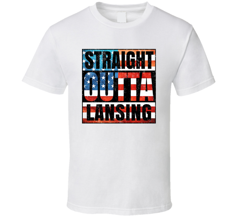 Straight Outta Lansing Kansas USA American City Patriotic Flag T Shirt