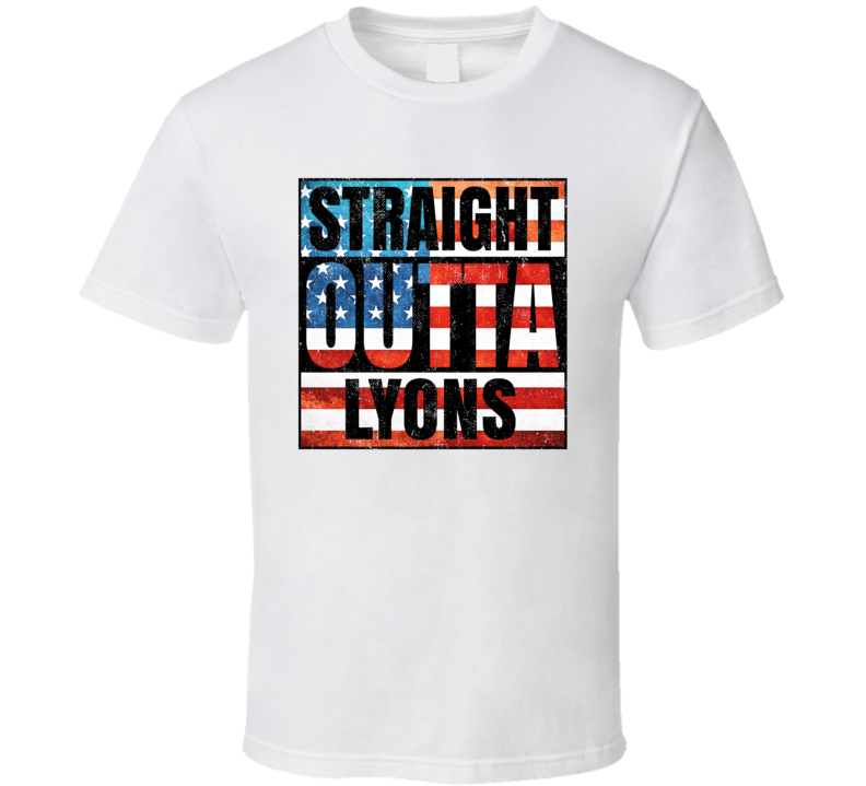 Straight Outta Lyons Kansas USA American City Patriotic Flag T Shirt