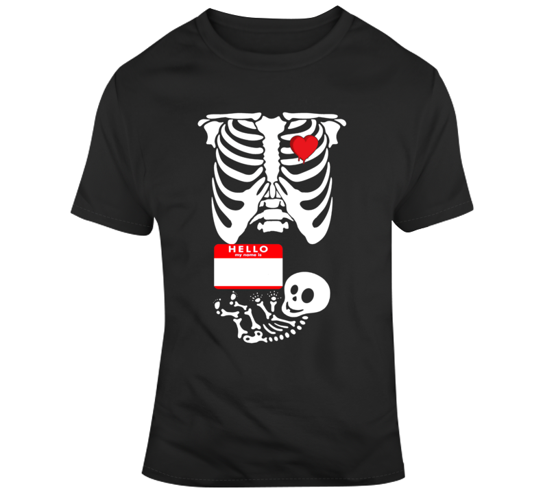 Pregnant Skeleton Scary Halloween Costume Custom Text Put Your Text Here T Shirt