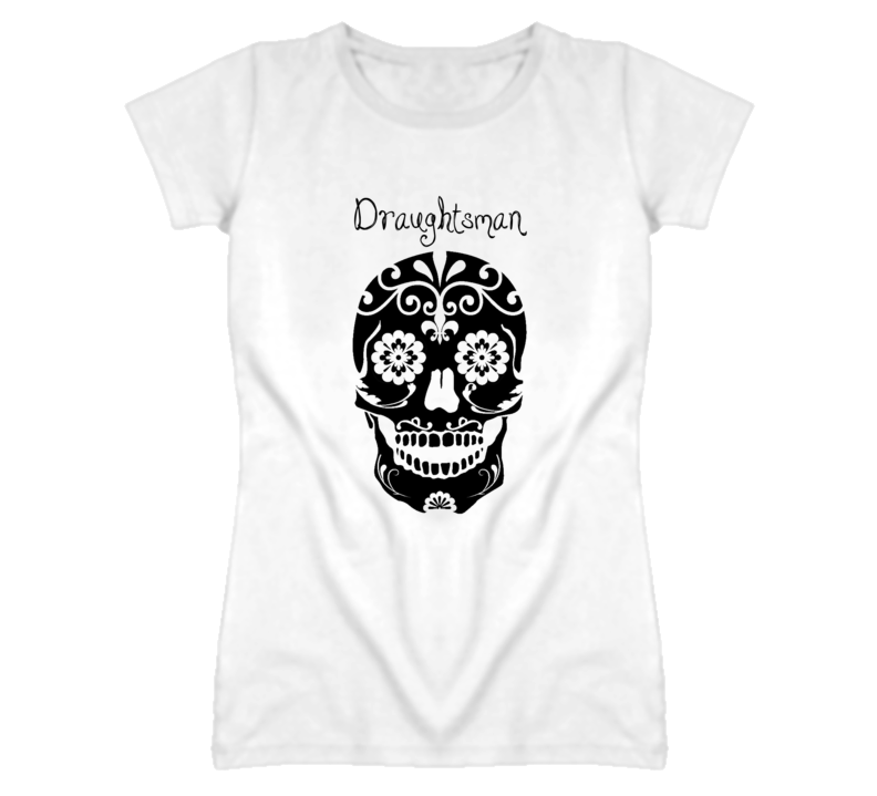 Draughtsman Skull Design Cool Ladies T Shirt