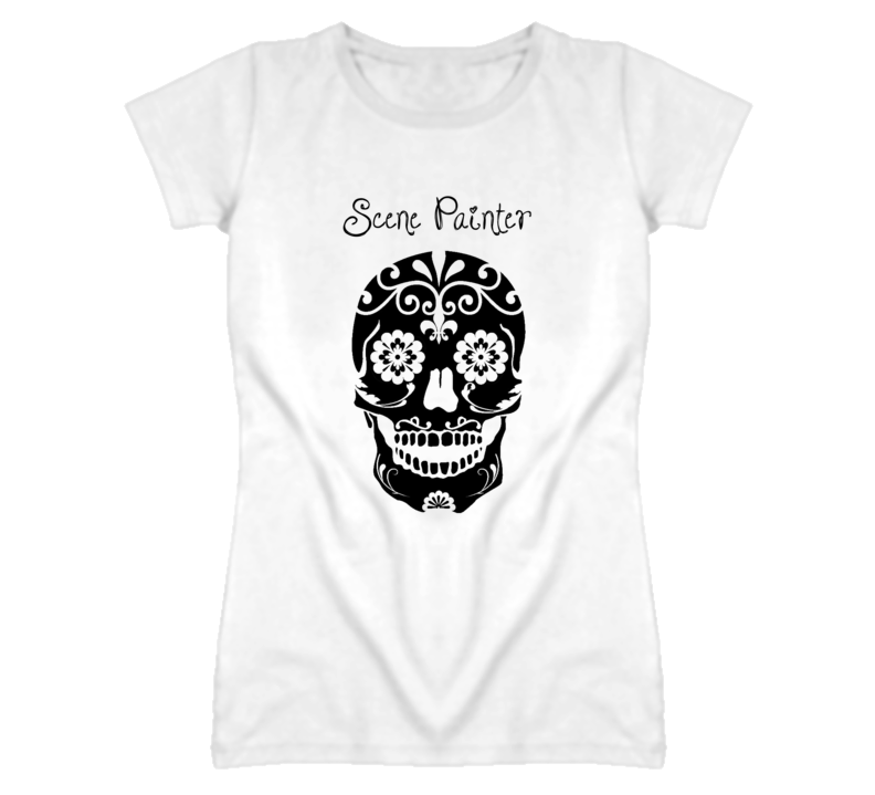 Scene Painter Skull Design Cool Ladies T Shirt