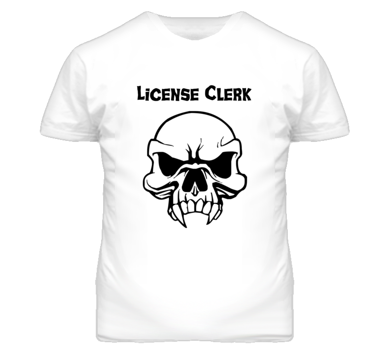 License Clerk Skull Design Mens T Shirt