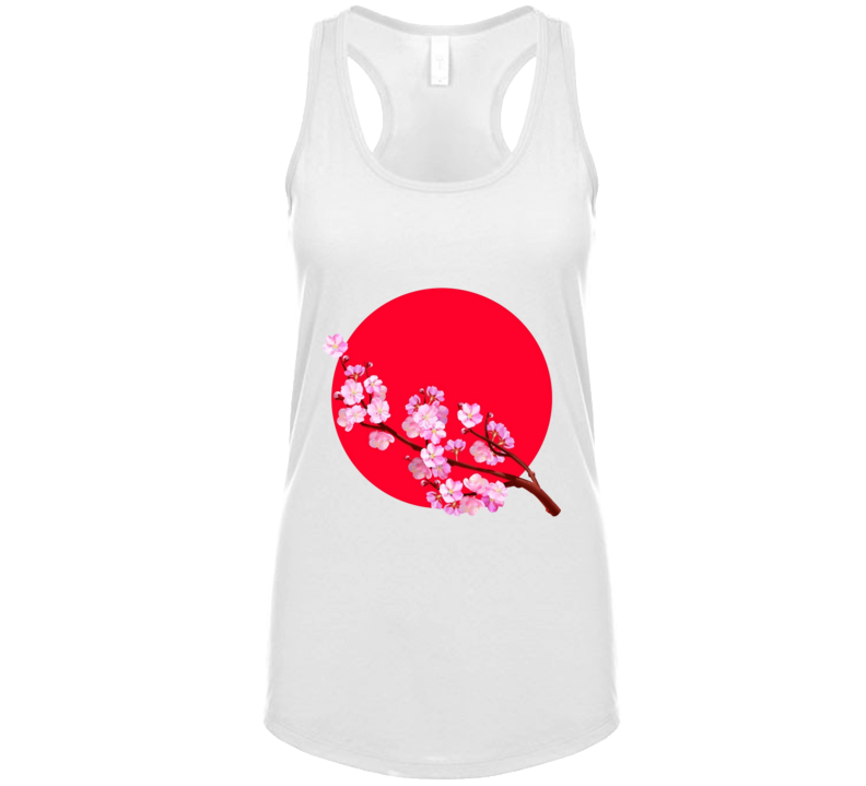 Sakura Blossom On The Background Of The Japanese Flag Ladies Ladies Ta