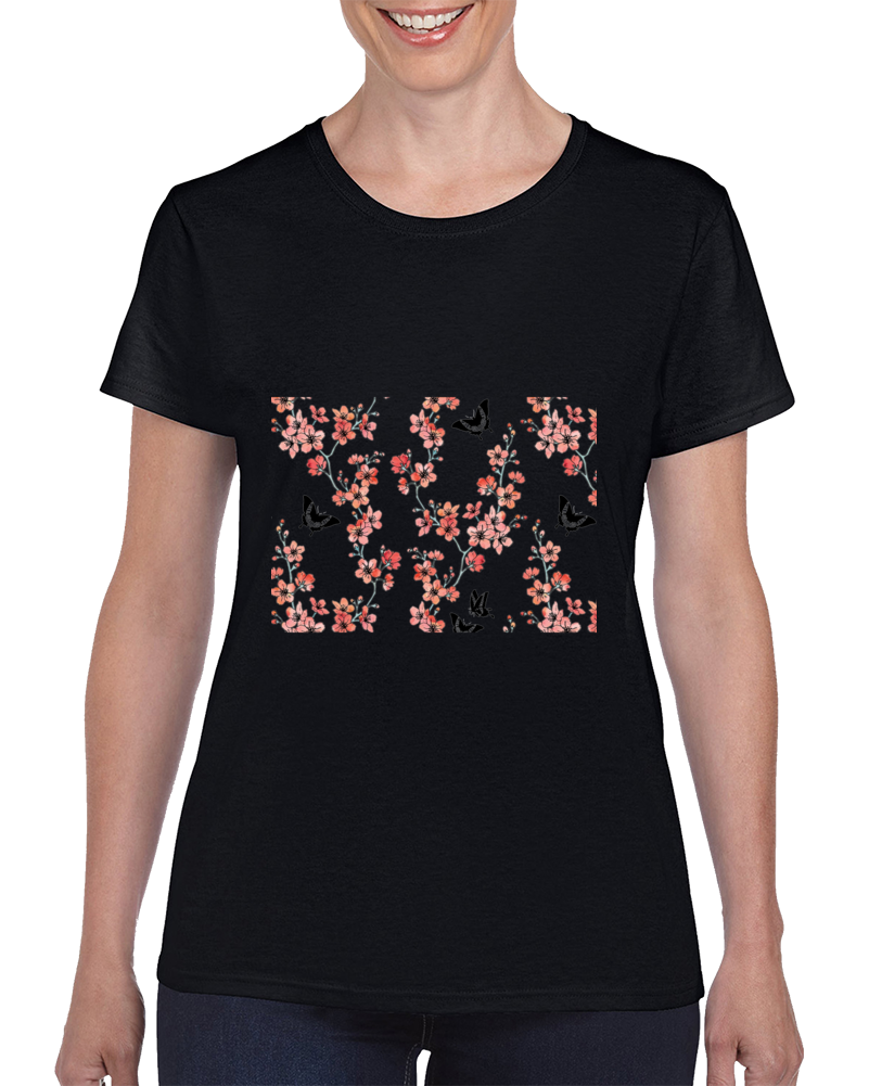 Sakura Butterflies Ladies T Shirt