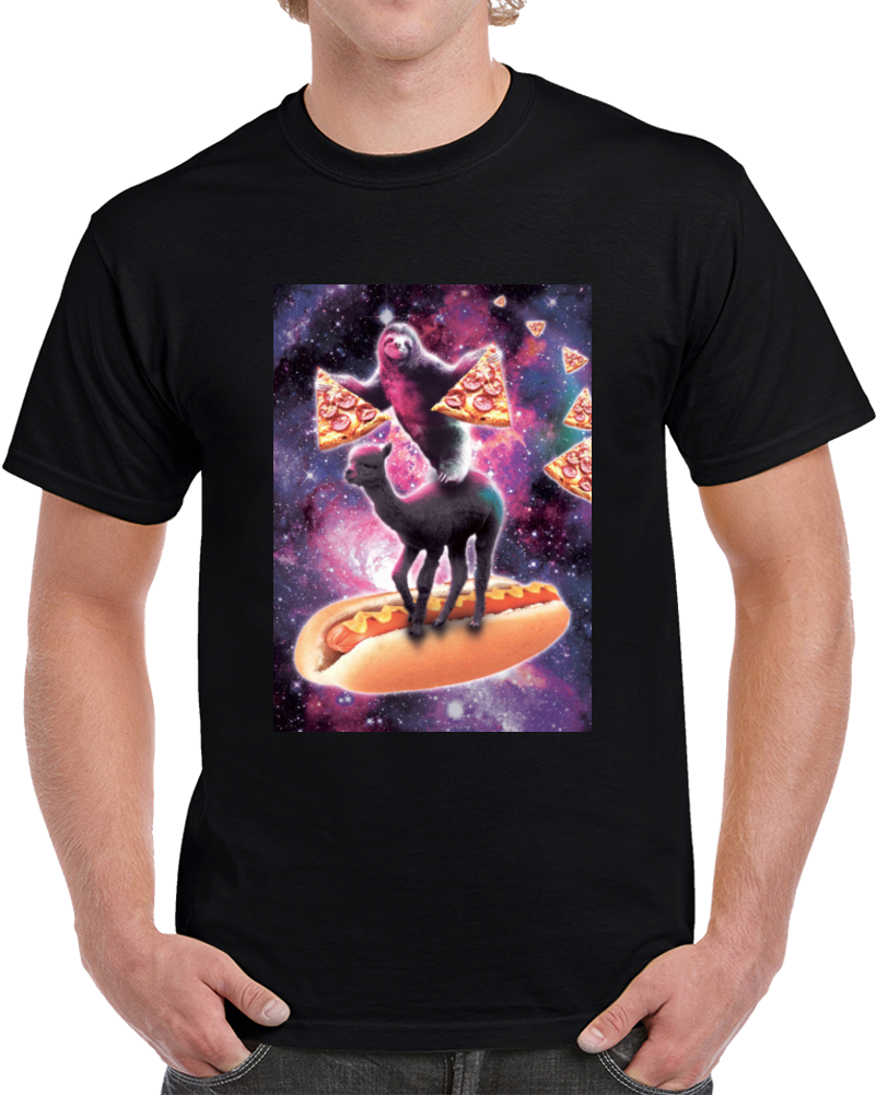 Sloth With Pizza On Alpaca Random Galaxy T Shirt