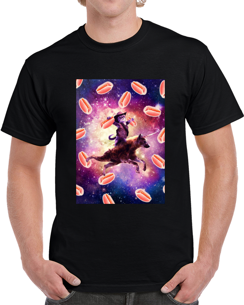 Space Cat On Hyena 2 Random Galaxy T Shirt