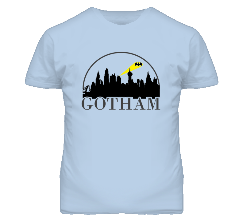 Gotham City Skyline With Batman Light T Shirt Gotham City Skyline With Batman Light T Shirt